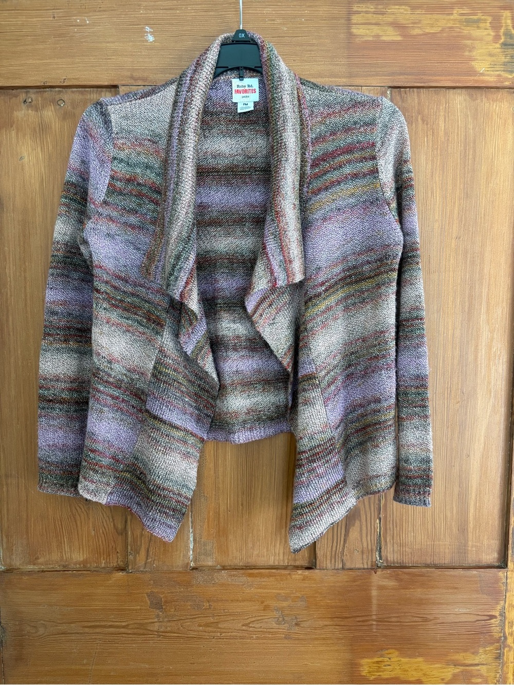 Ruby Rd. Petite Multicolor Draped Open-Front Cardigan Sweater Purple Brown PM